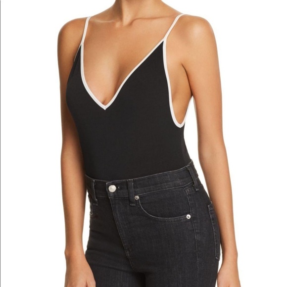 Aqua Tops - AQUA Black And White Piped Tank Bodysuit